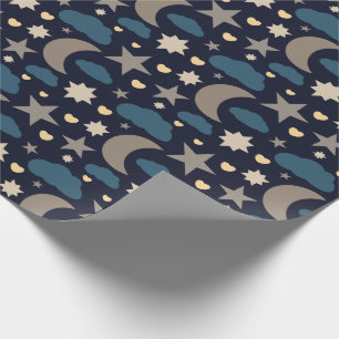 Papel de Regalo Luna Estrellas y Nubes Azul Marino
