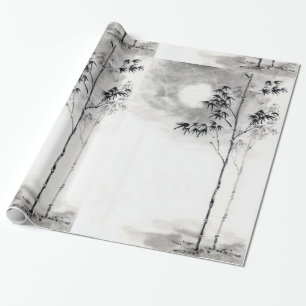 Papel De Regalo Luna japonesa clásica del bambú del arte de la