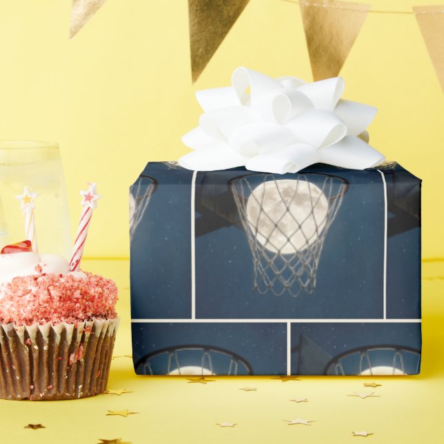 Papel De Regalo Luna Llena En una Red de Baloncesto (Fiesta de cumpleaños )