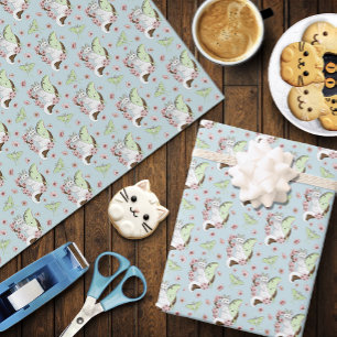 Papel De Regalo Luna Luna Verde Gato Blanco