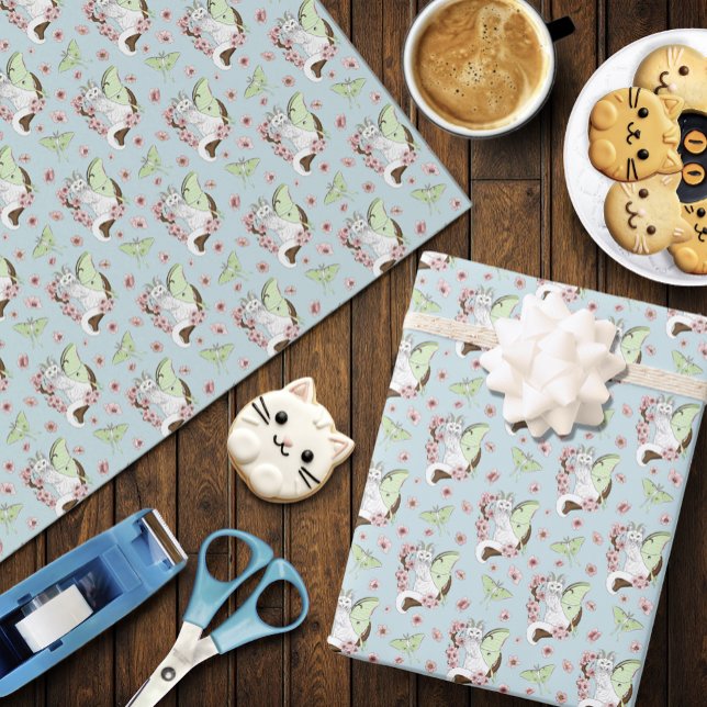 Papel De Regalo Luna Luna Verde Gato Blanco (Subido por el creador)