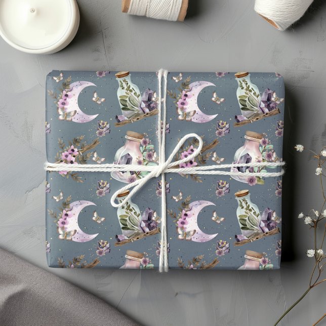 Papel De Regalo Luna y frascos místicos de Boho Lavender Anemone (Subido por el creador)