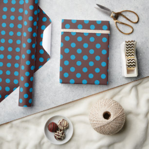 Papel De Regalo Lunares azules sobre fondo marrón