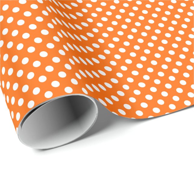 Papel De Regalo Lunares Blancos sobre Naranja (Esquina del rollo)
