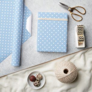 Papel De Regalo Lunares Clásicos Blanco - Azul Bebé