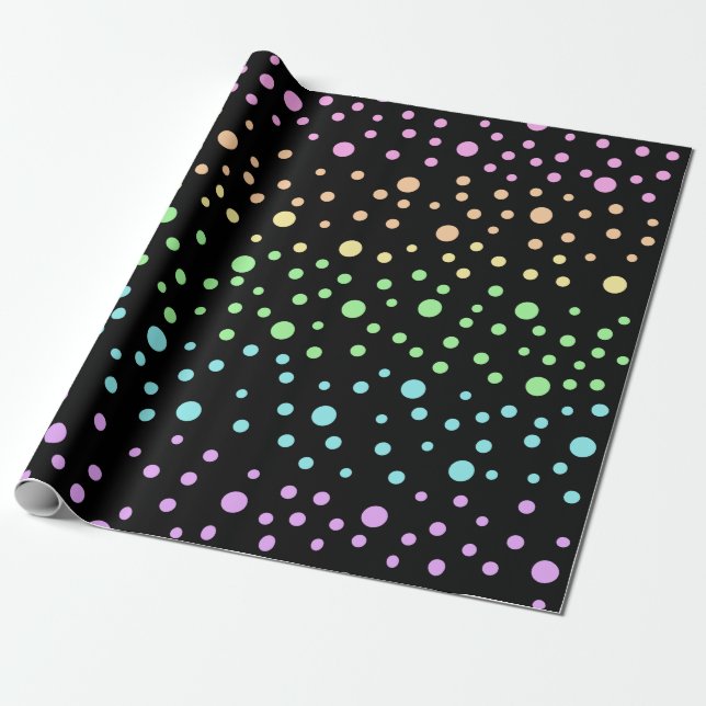 Papel De Regalo Lunares de Arcoíris Negro (Desenrollado)