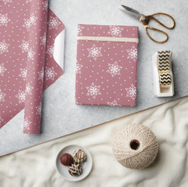Papel De Regalo Lunares de copos de nieve blancos Navidad rosa