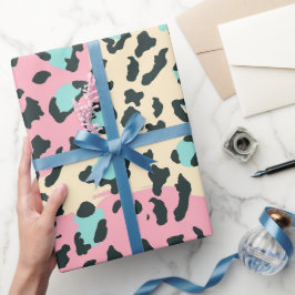 Papel De Regalo Lunares de leopardo rosa pastel retro