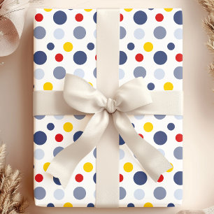 Papel De Regalo Lunares de Niño Azul Amarillo y Rojo Patrón