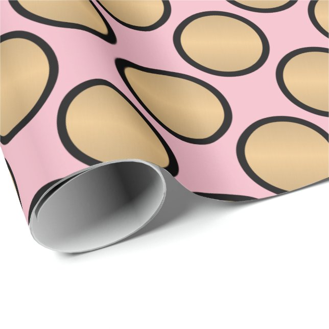 Papel De Regalo Lunares del oro en rosa (Esquina del rollo)