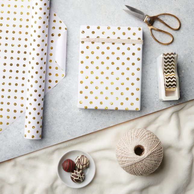 Papel De Regalo Lunares dorados sobre blanco (Artesanía)