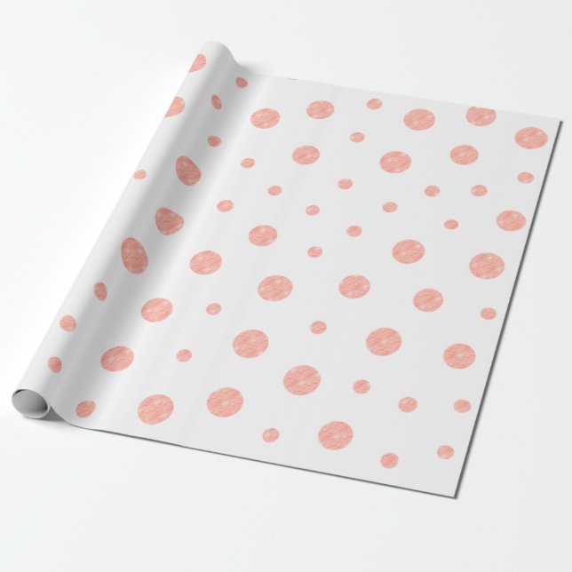 Papel De Regalo Lunares elegantes - blanco rosado suave del oro (Desenrollado)