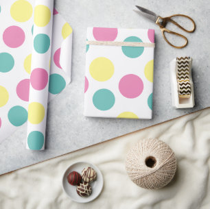 Papel De Regalo Lunares modernos de fiesta rosa amarillo acuático