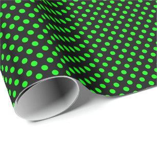 Papel De Regalo Lunares Verde Lima sobre Negro 