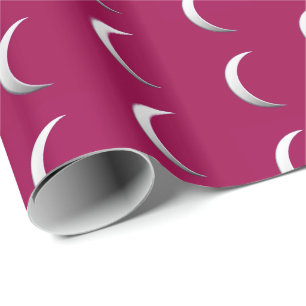 Papel De Regalo Lunas crecientes de plata - fondo de Borgoña