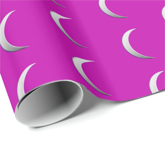 Papel De Regalo Lunas crecientes de plata - fondo magenta (Esquina del rollo)