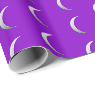 Papel De Regalo Lunas crecientes de plata - fondo púrpura