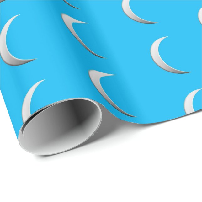 Papel De Regalo Lunas de media luna plateadas - fondo turquesa (Esquina del rollo)