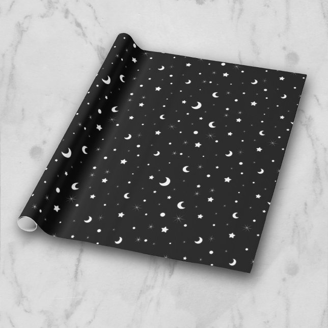 Papel De Regalo Lunas y estrellas blancas y negras (Subido por el creador)