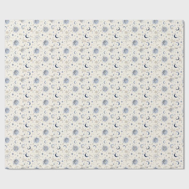 Papel De Regalo Lunas y estrellas celestes envolviendo la marina/c (Superficie plana)
