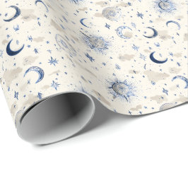 Papel De Regalo Lunas y estrellas celestes envolviendo la marina/c