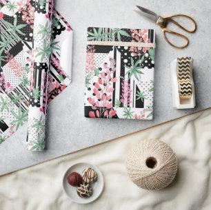 Papel De Regalo Lupines sobre fondo negro y blanco en mosaico