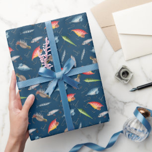 Papel De Regalo Lures de pesca en azul marino