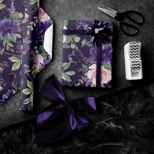 Papel De Regalo Lush Blossom   Patrón de rosa morado oscuro y rosa