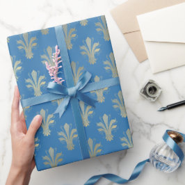 Papel De Regalo Lux Gold Fleur de Lis y French Blue