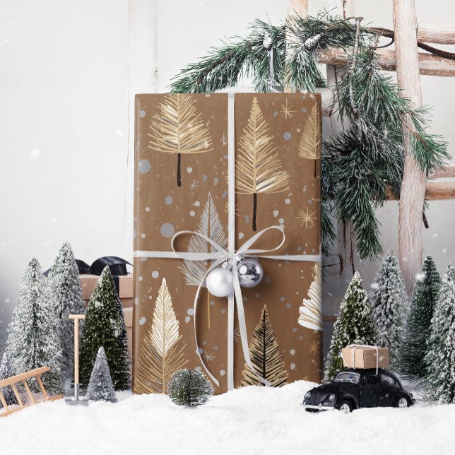 Papel De Regalo Lux Navidades Gold en Warm Brown (Wrap your gifts in elegance with Lux Christmas Gold on Warm Brown—pure holiday magic!)