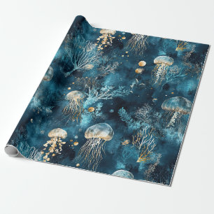 Papel De Regalo Lux Océano Medusa & Patrón de Coral Dorado