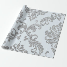 Papel De Regalo Lux Purpurina azul metálico Damask Silver Gray Roy