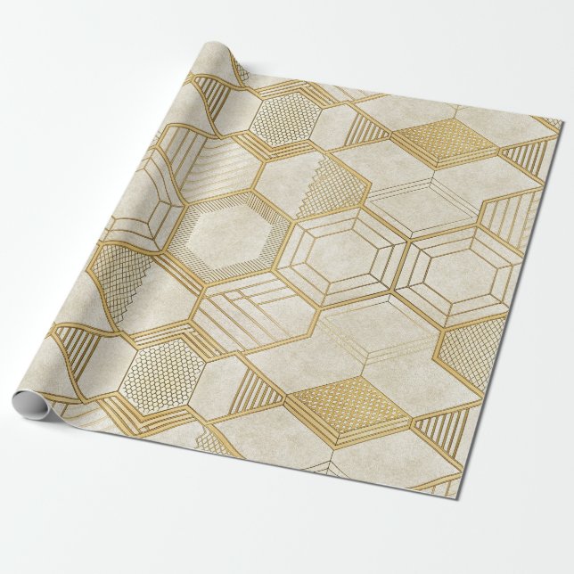 Papel De Regalo Luxurious Gold Hexagon Pattern - Marble Texture 2 (Desenrollado)