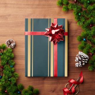 Papel De Regalo Luxury Blue Green Gold Stripe Gift Wrap Pattern