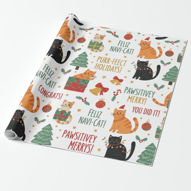 Papel De Regalo Luxury Cat Christmas Wrapping Paper Festive Feline (Desenrollado)