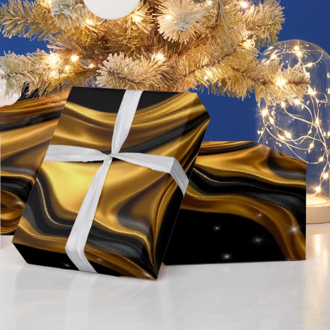 Papel De Regalo Luxury Designer Black & Gold Liquid Swirl Pattern (Vacaciones)