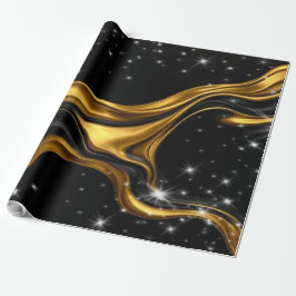 Papel De Regalo Luxury Designer Black & Gold Liquid Swirl Pattern