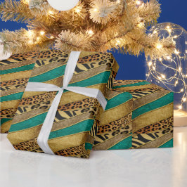 Papel De Regalo Luxury Emerald & Gold Safari Leopard Zebra Glitter
