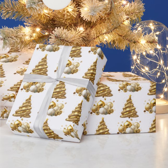Papel De Regalo Luxury Gold Glitter Christmas Tree  Ornaments (Vacaciones)