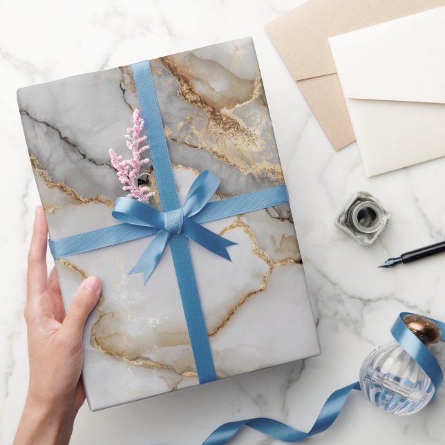 Papel De Regalo Luxury Marble Gold White Harmony Abstract Pattern (Regalar)