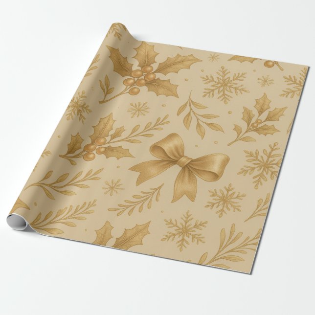 Papel De Regalo Luxury Metallic Gold Champagne Christmas (Desenrollado)