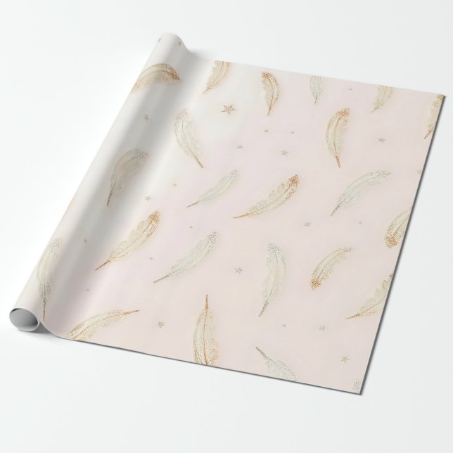 Papel De Regalo Luxury Modern Feathers Boho Collection (Desenrollado)