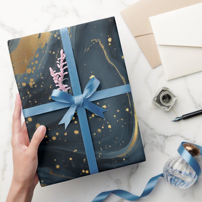 Papel De Regalo Luxury Navy Gold Fluid Motion Abstract Pattern (Regalar)
