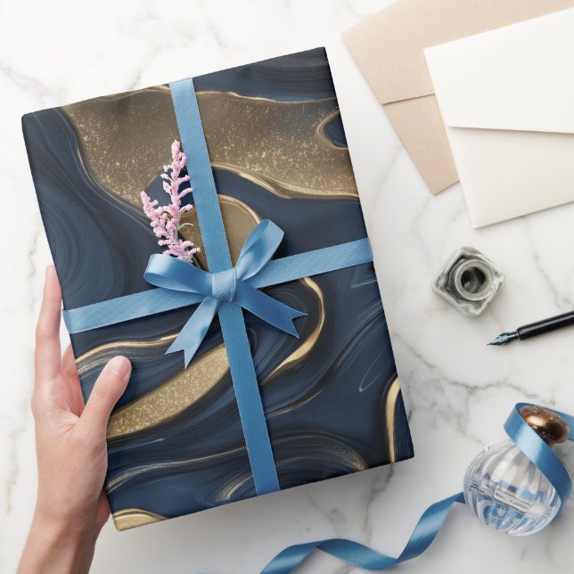 Papel De Regalo Luxury Navy Gold Fluid Motion Abstract Pattern (Regalar)