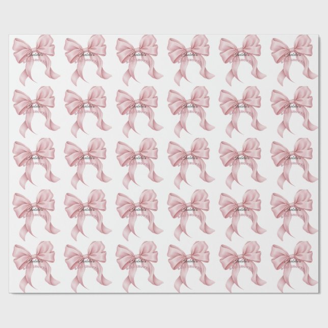 Papel De Regalo Luxury Pink Bow Coquette Baby Shower Girl (Superficie plana)