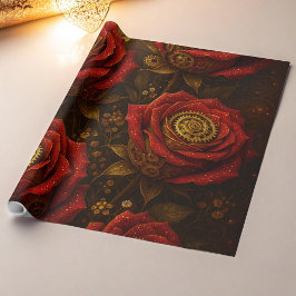 Papel De Regalo Luxury Steampunk Roses Romantic Gold Gears