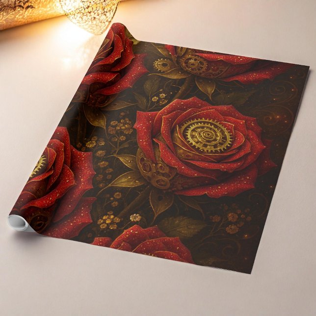 Papel De Regalo Luxury Steampunk Roses Romantic Gold Gears (Subido por el creador)