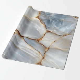 Papel De Regalo Luxury White Blue Marble & Gold Veins Agate Stone