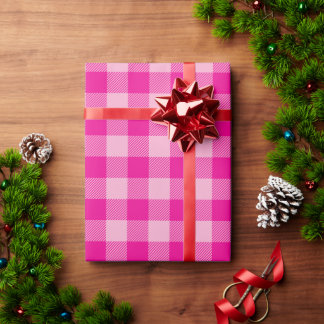 Papel De Regalo Luz de Navidad y Cuadro de Búfalo Rosa Fucsia