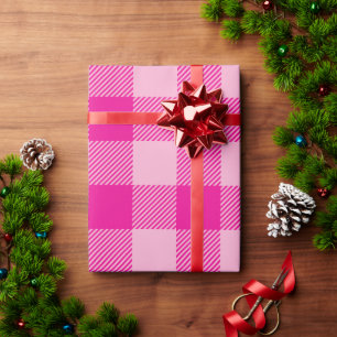 Papel De Regalo Luz de Navidad y Cuadros de Búfalo Rosa Caliente